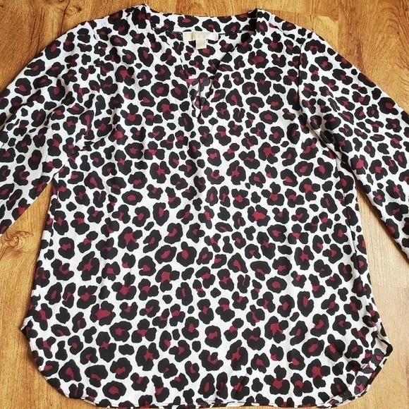 NWT Michael Kors Burgundy Leopard Print Women's Blouse - Picture 12 of 16